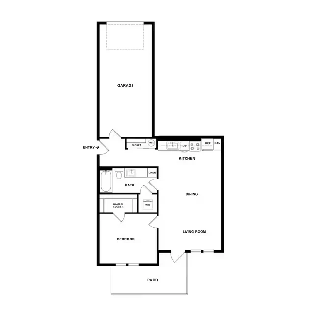 One Bedroom One Bath Garden - 726 Q-207 floor plan